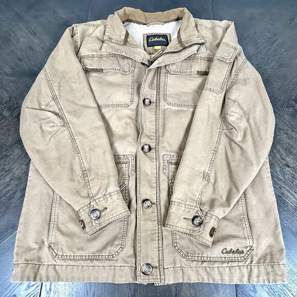 Cabela's Other - Vtg Cabelas Jacket Beige Field Chore Coat Sherpa Fleece Lined Canvas XL Tall